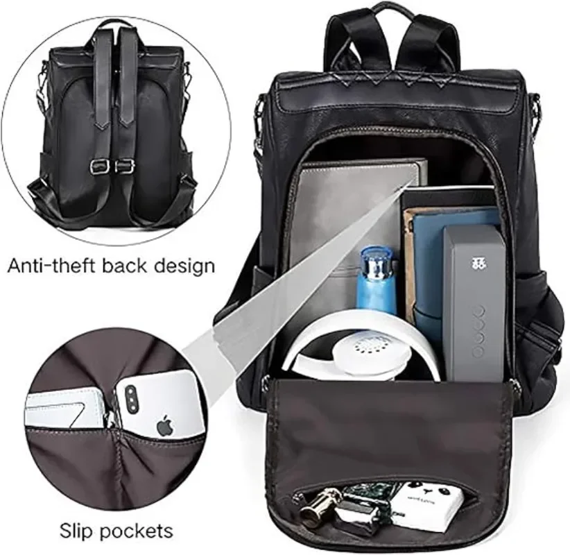 2 szt. Skórzany plecak dla kobiet z zabezpieczeniem przed kradzieżą Bookbag torebka moda na co dzień duża torebka na ramię damski plecak ze skóry PU