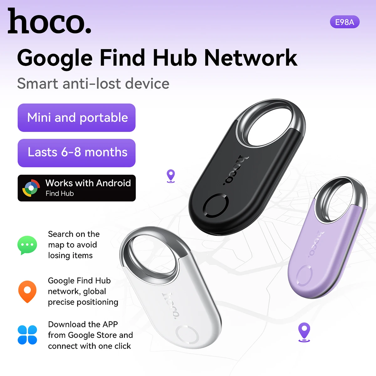 E98A GPS-трекер Bluetooth Smart Tag Android Google Find My Device Locator Finder Anti-Lost Global Positioning