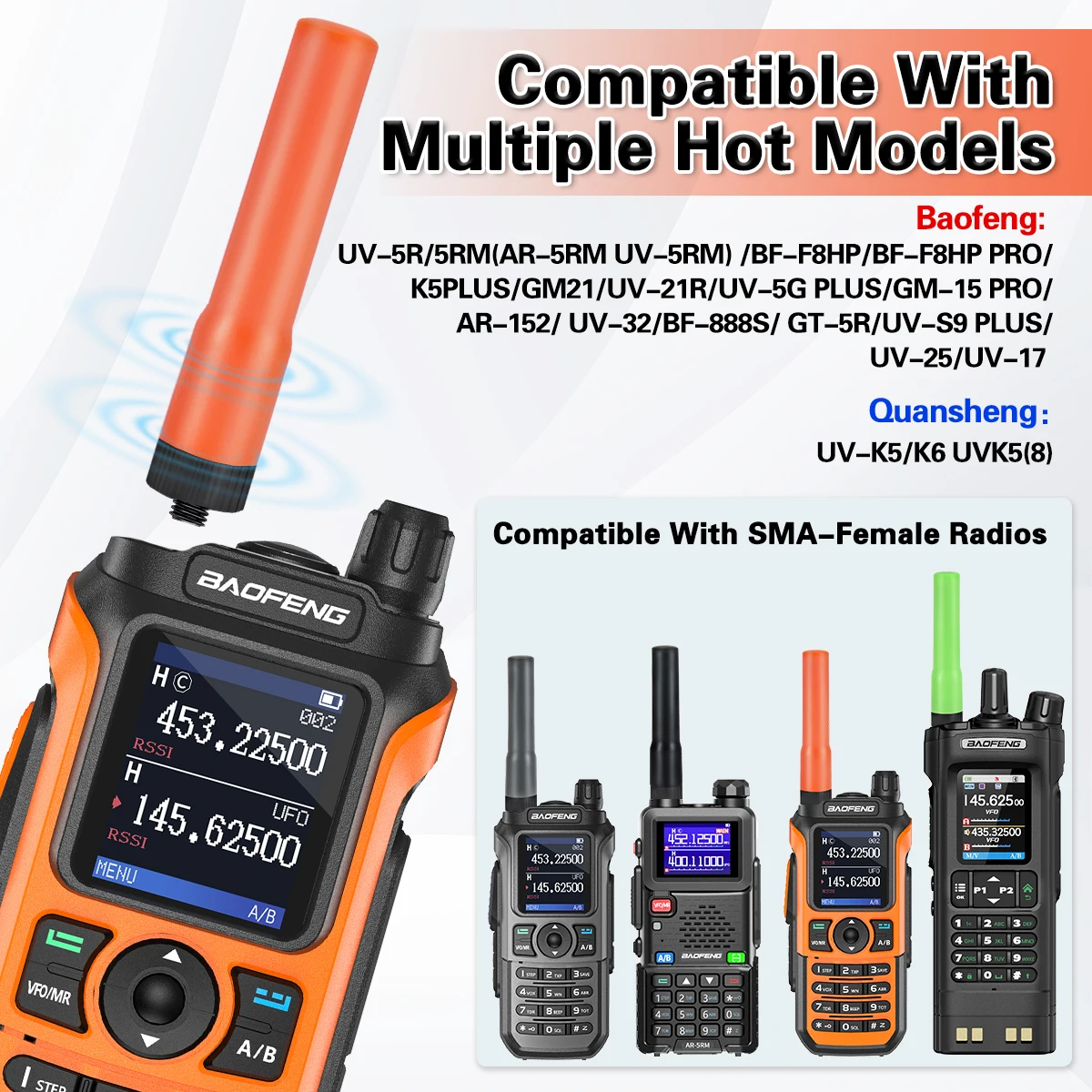 Abbree SF-20 mini antena macia banda dupla vhf uhf sma-fêmea para baofeng UV-32 UV-5RUV-21 pro quansheng UV-K5 8 walkie talkie