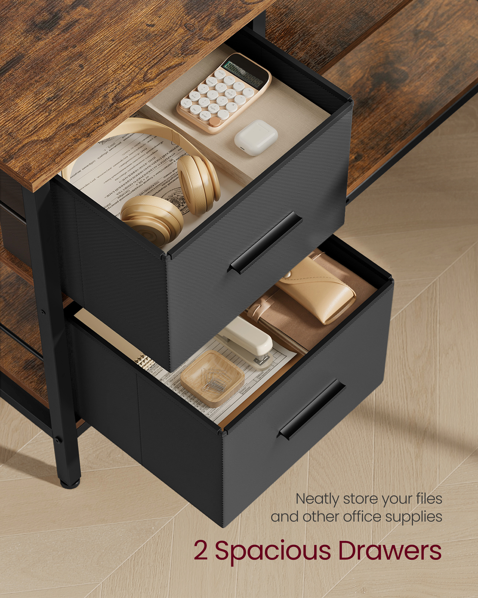 VASAGLE L-Shaped Desk with 2 Spacious Drawers, Gaming Desk with Monitor Stand, Corner Desk, Computer Desk, 135x105x89cm