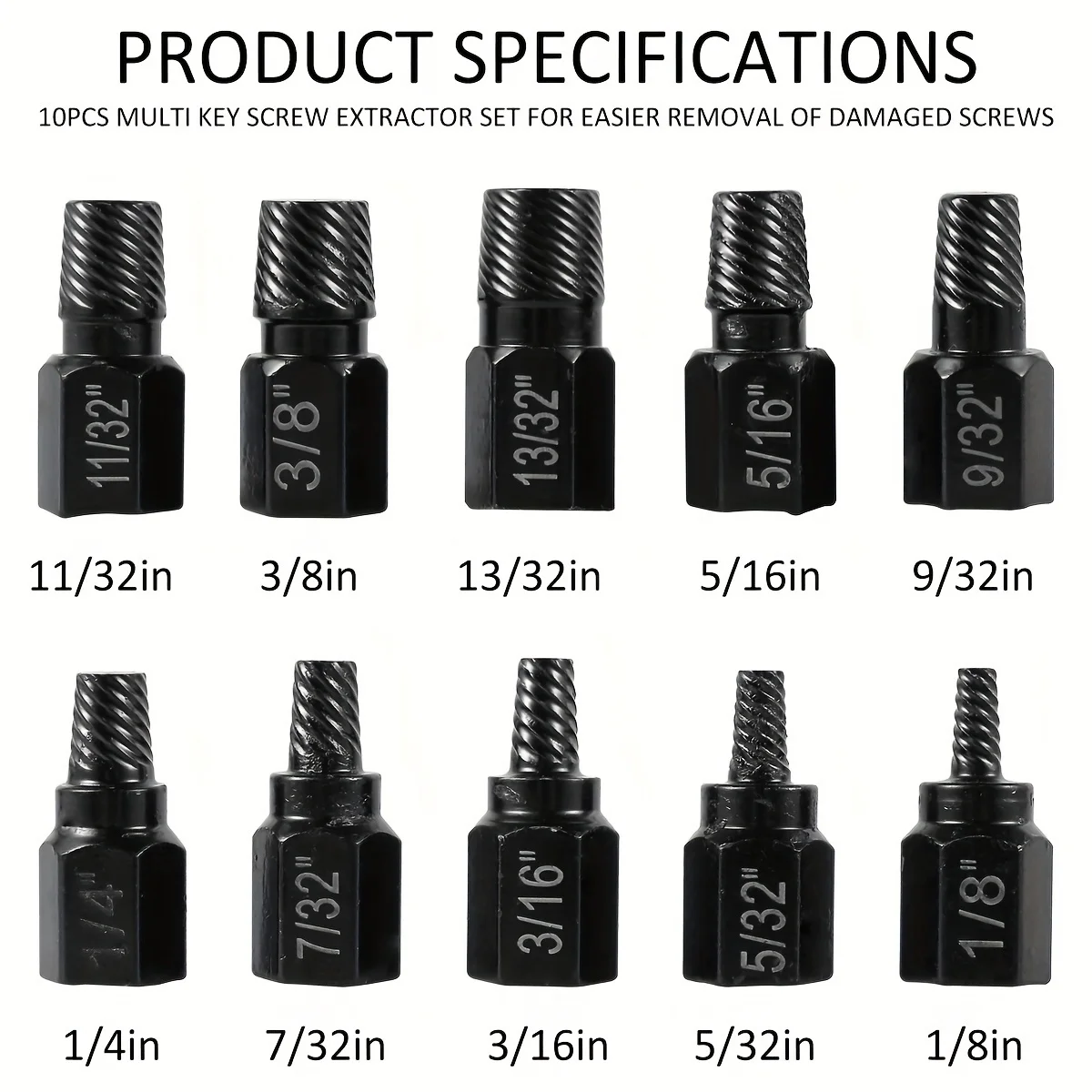 10 Stuks Schroef Extractor Kit Gelegeerd Staal Beschadigde Schroef Remover Set Metaal Easy Out Boor Bout Stud Multi-Spline Schroef Extractor