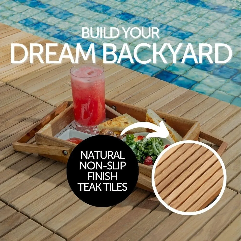 Nordic Style Teak Wood Interlocking Tiles - Wooden Tile Floor Set for Indoor and Outdoor Use - Perfect for Sauna, Patio, Deck
