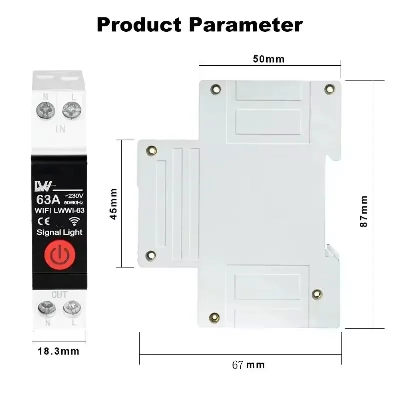 TUYA WIFI Smart Circuit Breaker Power Metering 1P 63A DIN Rail for Smart Home Wireless Remote Control Smart Switch by APP TUYA