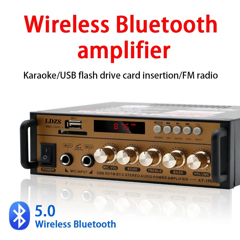 BT-198E Bluetooth-Audioverstärker 35 W × 2/12 V DC/220 V AC-Eingang/USB SD AUX MIC-Eingang/Zweikanal-Leistungsverstärker