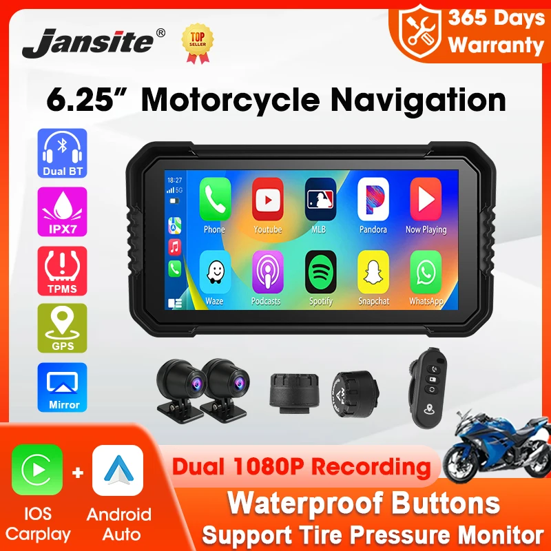 Navigazione GPS per moto portatile da 6,25 pollici Wireless Carplay Android Auto DVR Drive Recorder Moto Monitor WIFI IPX7 impermeabile