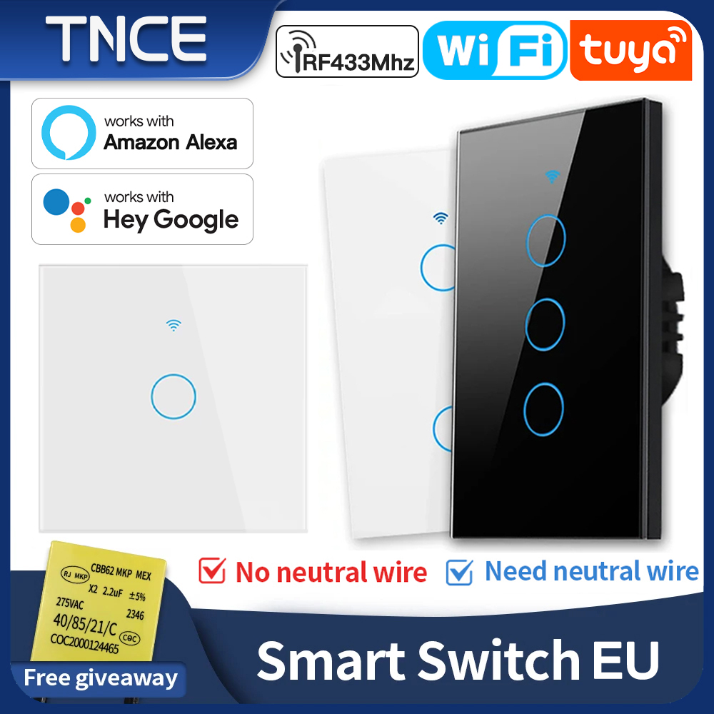 TNCE Tuya Switch WIFI RF US/EU, 1/2/3/4 Gang No/con controlador de luz LED de pared de cable neutro, vida inteligente, voz Alexa Google Home