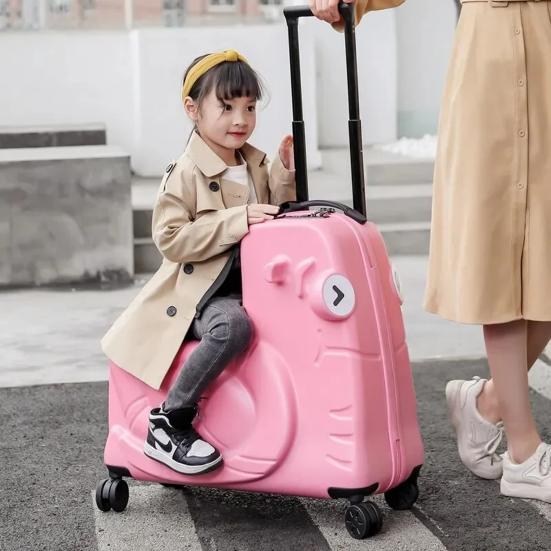 子供のための漫画のスーツケース、トロリーの荷物に乗るために座る、旅行バッグ、車輪付きの子供のスーツケース、ギフトローリングスーツケース、20/24インチ