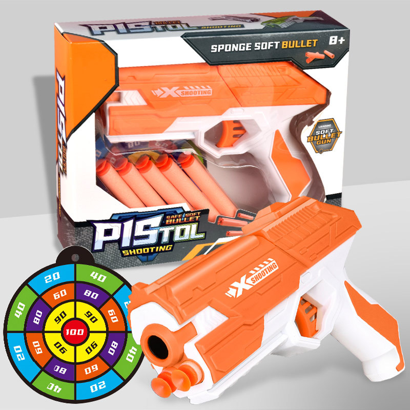 Pistolet jouet à balles souples pour enfants, pistolet manuel, fléchettes, Blaster, modèle de tir en plastique coloré, lanceur avec boîte, cadeau d'anniversaire pour garçons