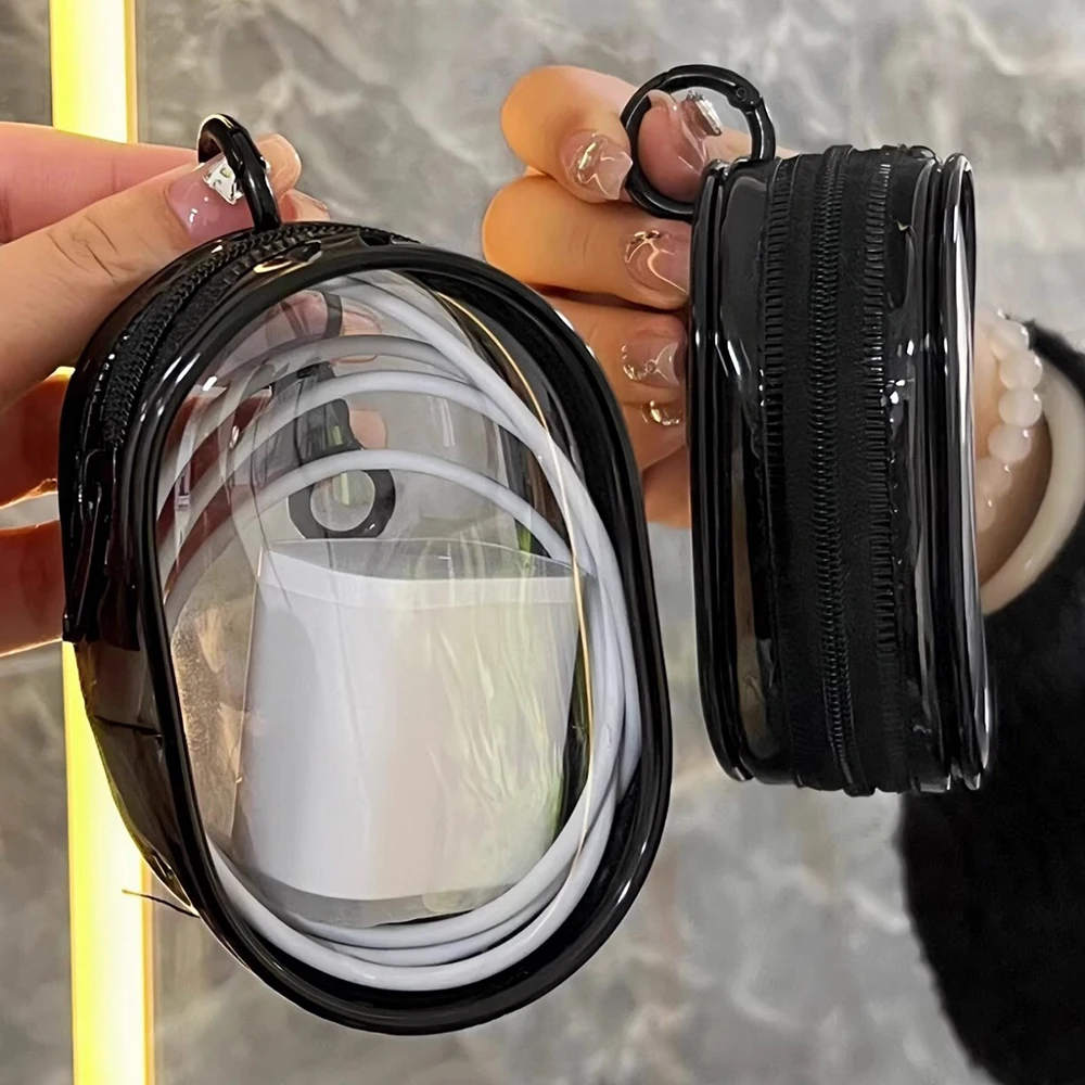 แบบพกพา Mini Clear Zipper กระเป๋า Space-Saving Organizer สําหรับหูฟังและเครื่องชาร์จอเนกประสงค์โปร่งใสกระเป๋าเก็บ