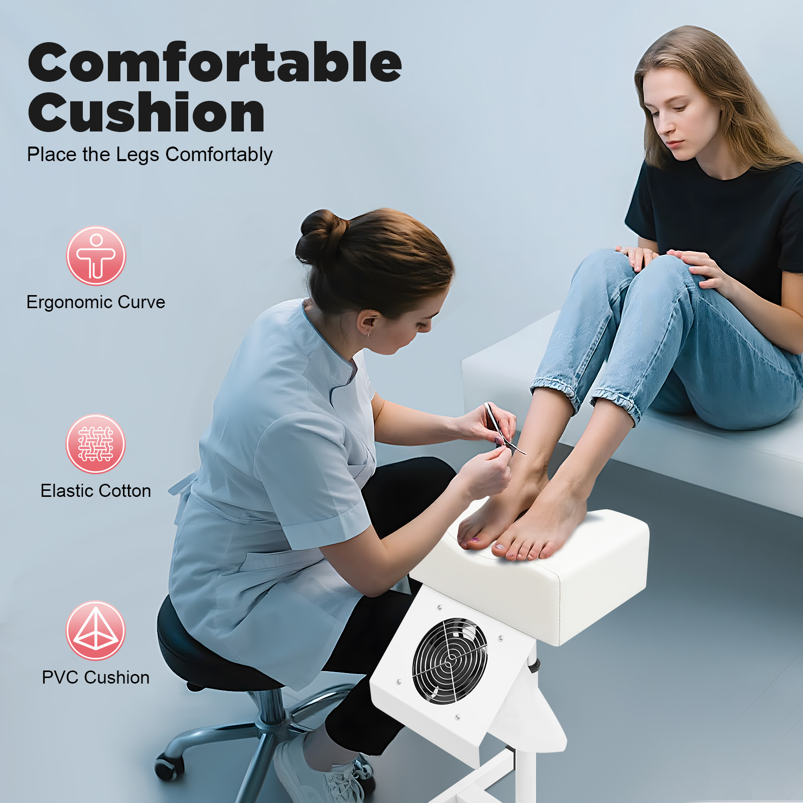 Einstellbare Maniküre-Station mit Staubsammler, 18,9–26,7 Zoll Höhenbereich, 22 Pfund Kapazität, integrierter Ventilator, perfekt für Nagelstudios