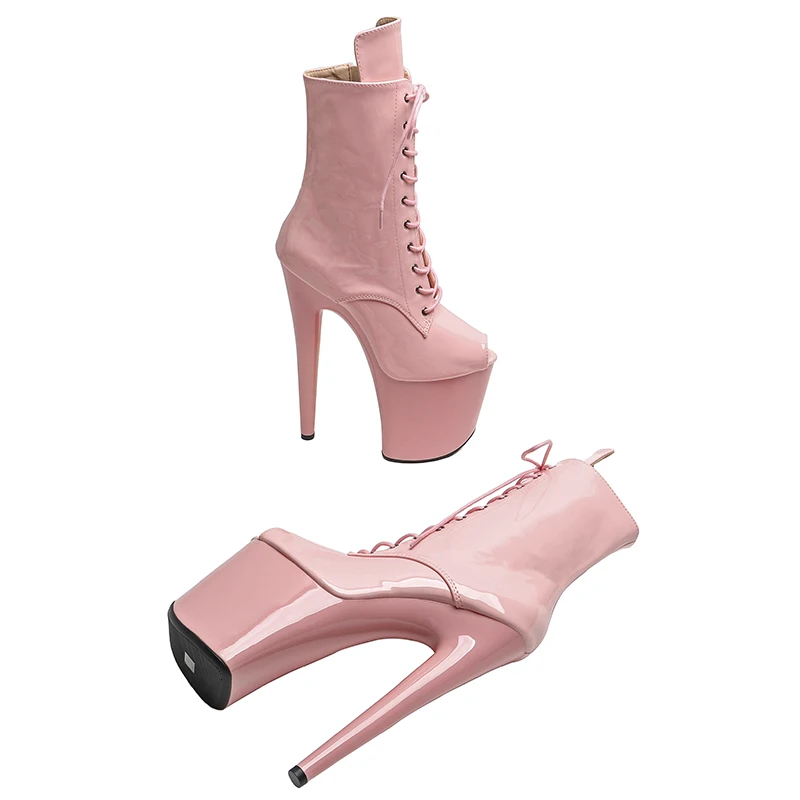 Leecabe 20cm/8inches patent pu obere kleine offene Zehen High Heels Stripper Ferse Pole Dance Boot