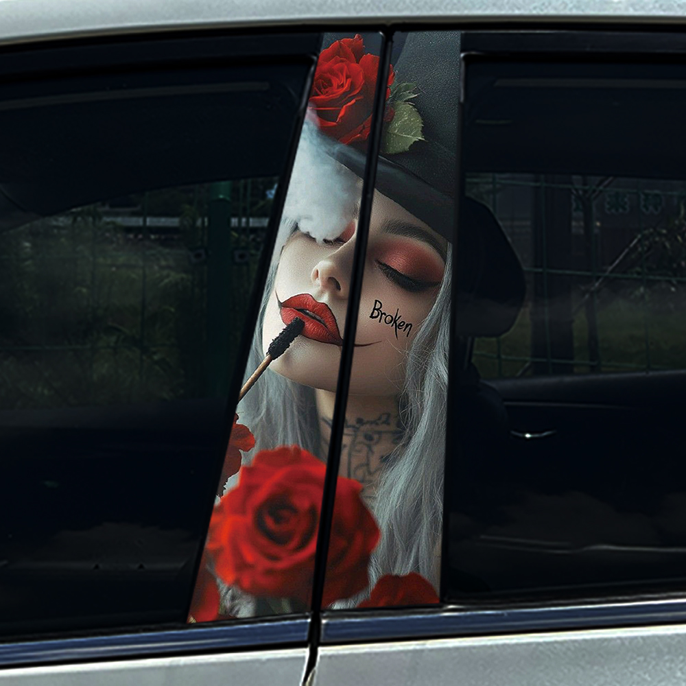 Stiker Pilar B Gadis Wanita Gotik Dekorasi Kolom Tengah Mobil Penutup Goresan Stiker Tahan Air Aksesori Mobil