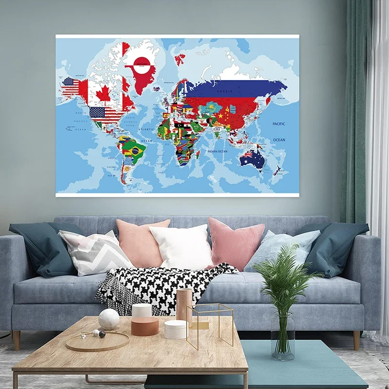 120*80cm Map of World Non-woven Canvas Painting Wall Art Poster Unframed Prints Classroom Office Study Supplies Home Decor