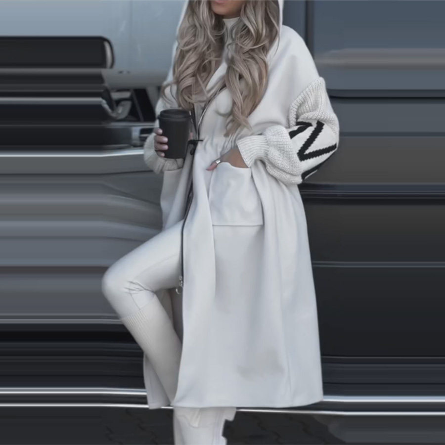 Abrigos largos informales de retazos para mujer, sudaderas con capucha informales con cordones y bolsillos, chaquetas para mujer, gabardina nueva para otoño e invierno