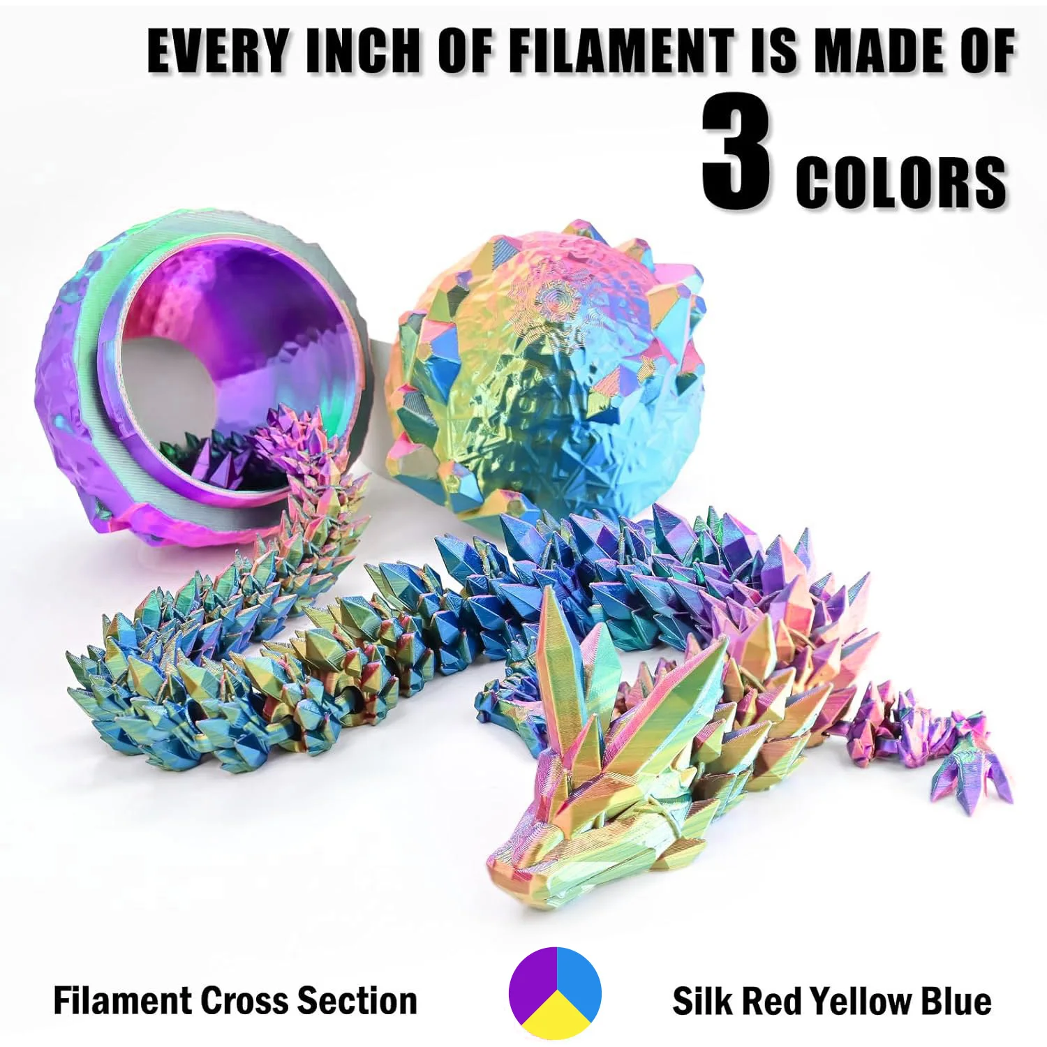 Filament d'imprimante 3D PLA en soie tricolore, filament d'impression 3D multicolore de 1,75 mm, filament violet, bleu ciel et jaune, 250 g (0,55 lb)