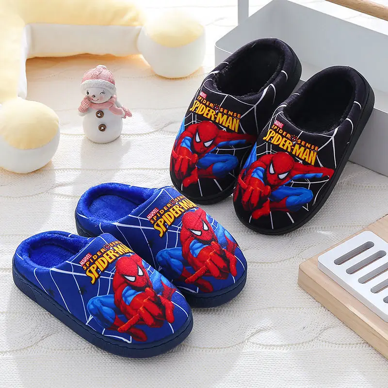 Disney meninos meninas dos desenhos animados homem aranha crianças chinelos de algodão da criança inverno quente princesa das mulheres dos homens quarto interior casa sapatos