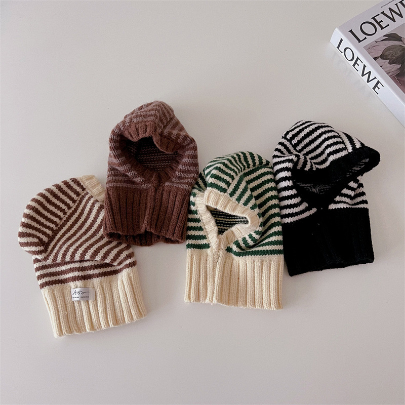 ฤดูหนาวเกาหลีแฟชั่นเด็กทารกถักผ้าพันคอหมวก WARM Stripe One Piece หมวกเด็กอุปกรณ์เสริม