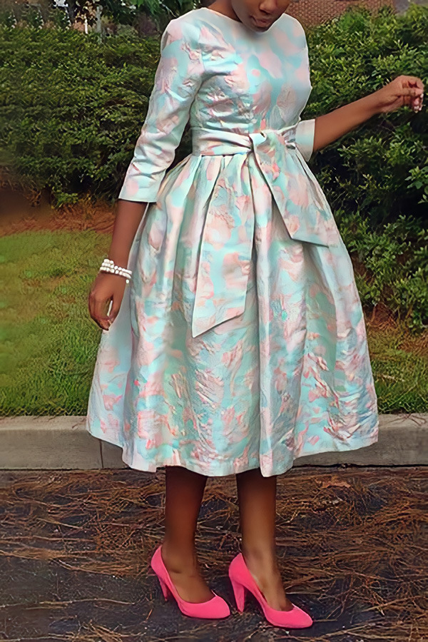 Robes africaines pour femmes automne élégant africain 3/4 manches Polyester fête de mariage col rond robe Midi mode vêtements africains