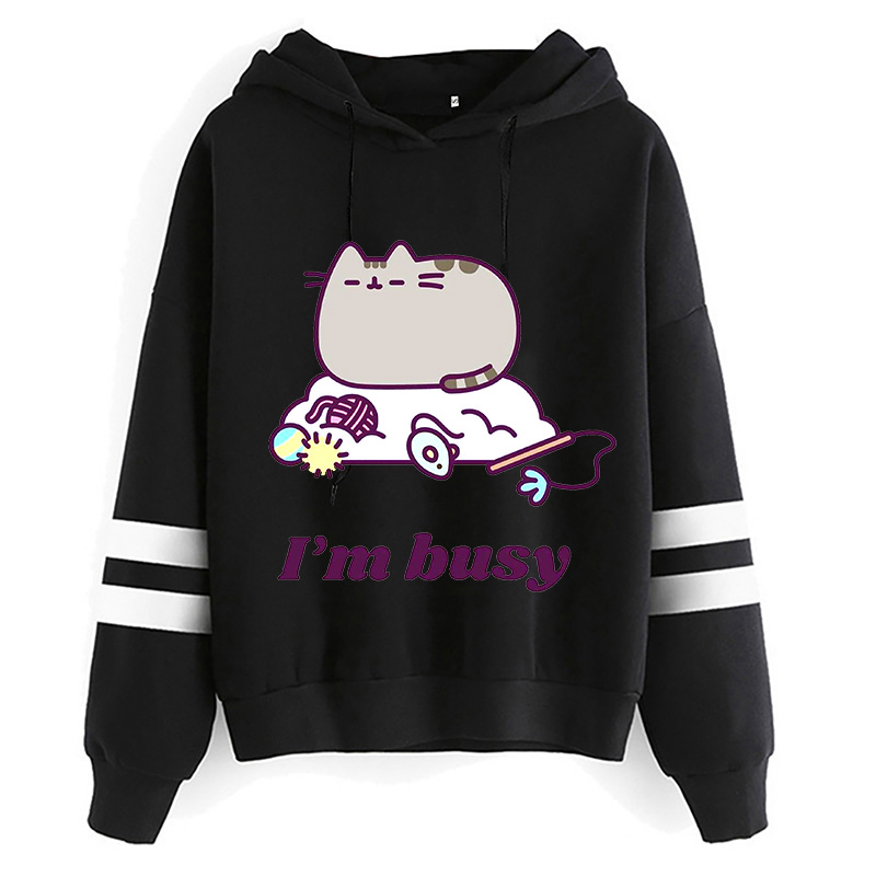 Ullzang-Moletom feminino bonito dos desenhos animados Cat Pusheen, Kawaii, Harajuku, Hoodies estilo coreano, moda gráfica, feminino