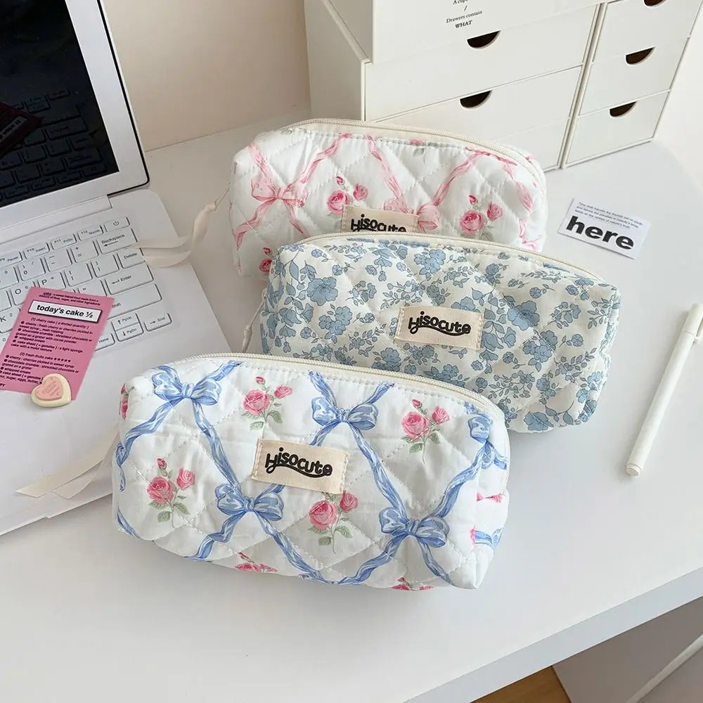 Fashion Creative Large Capacity Pen Bag Floral Multi-function Cosmetic Bag Bowknot Stationery Bag Student