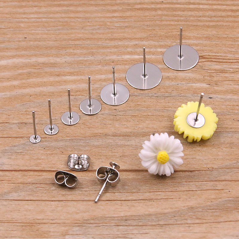 50-100 pçs 2 cores de aço inoxidável brinco studs em branco pós base pinos com plug descobertas orelha volta para fazer jóias diy