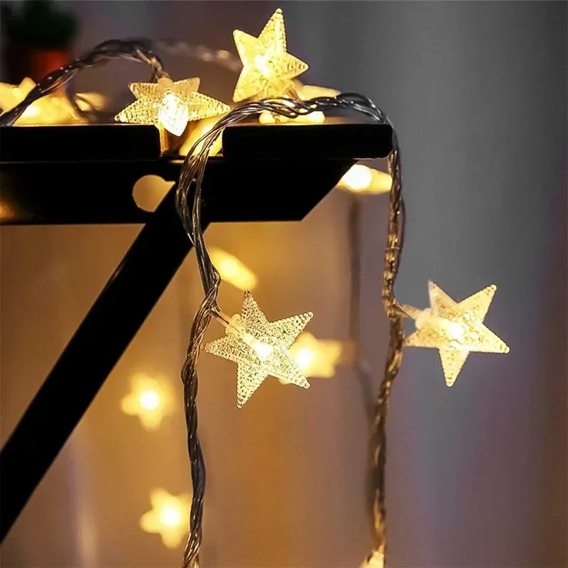 Guirnalda de luces LED con forma de estrella, funciona con pilas, para fiesta de Navidad, boda, hogar, decoración de Patio al aire libre, lámparas centelleantes