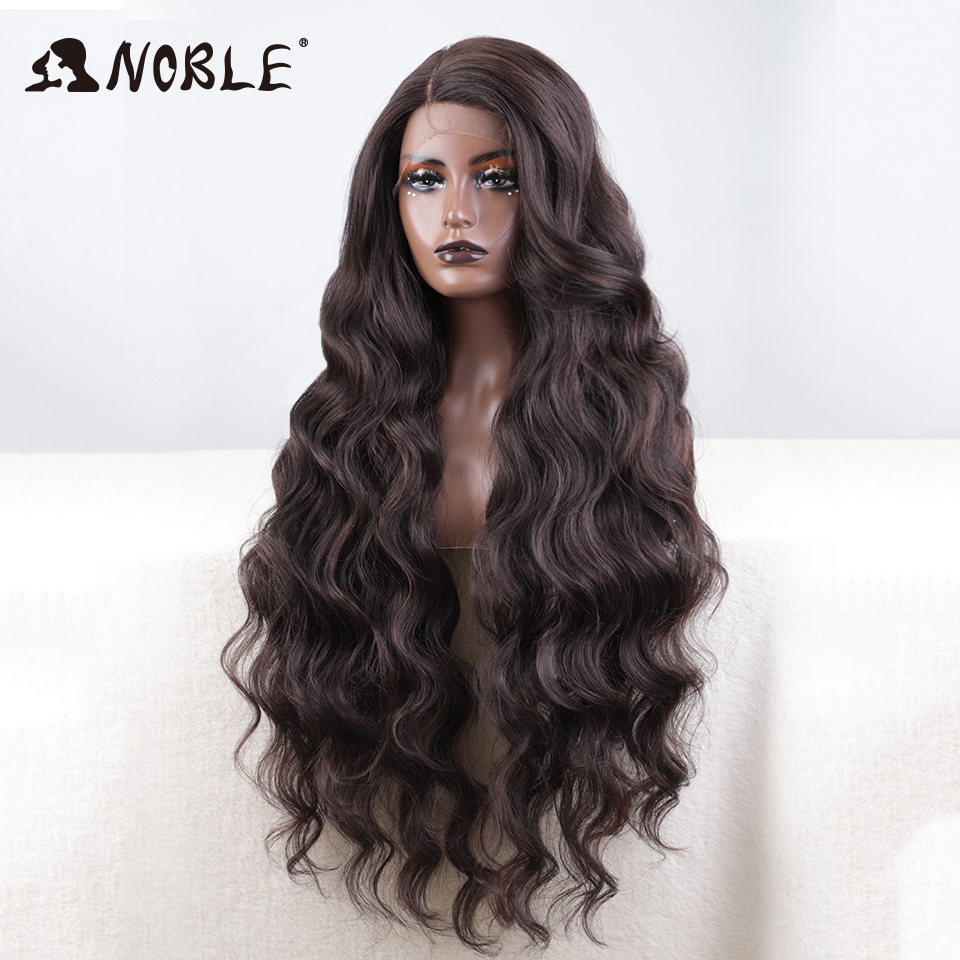 Noble-peluca sintética con malla frontal para mujer, cabellera larga ondulada con parte lateral, malla frontal, color rubio degradado, para Cosplay