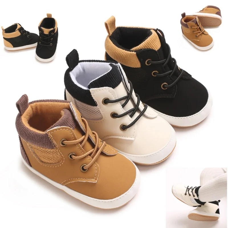 Alta superior novo 0-18m sapatos do bebê e das crianças elegante e desportivo sola de borracha macia do plutônio a primeira caminhada sapatos esportivos casuais