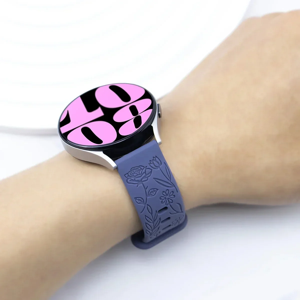 สายแกะสลักกุหลาบ18มม. 20มม. 22มม. สำหรับ Samsung Galaxy Watch 654 40มม. 44มม. ซิลิโคน S3เกียร์แบบคลาสสิก43มม. 45มม. Active 2