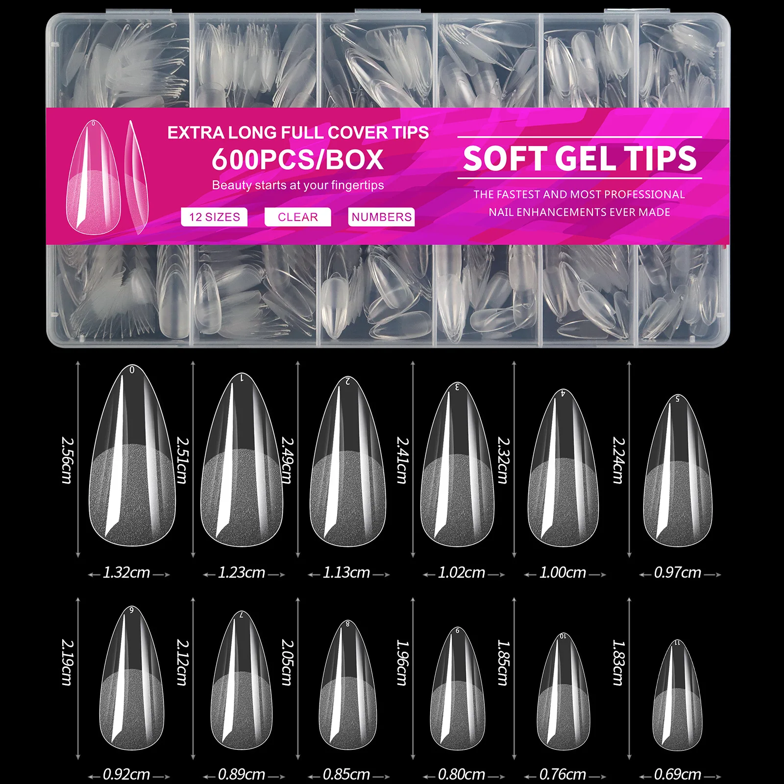600 Uds puntas cortas de uñas de almendra puntas de uñas de Gel suave cobertura completa puntas de uñas postizas para uñas acrílicas salón de manicura prensa en el hogar en las uñas