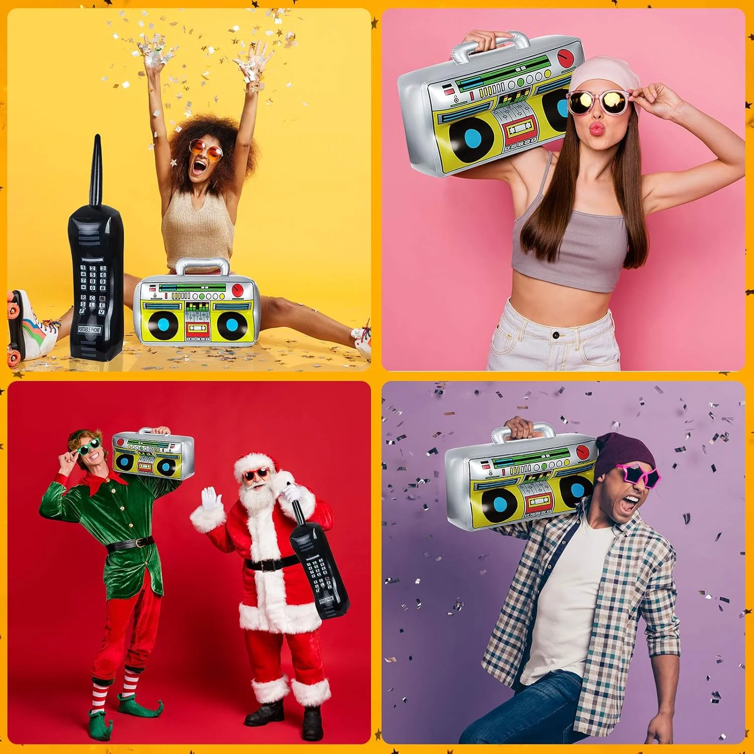2 rádios infláveis, telefones celulares infláveis, adereços sem baterias, adequados para decorações de festas dos anos 80 e 90, suprimentos para festas de aniversário temáticas de hip-hop, decorações