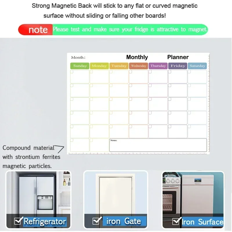 Dry Erase Magnetic Whiteboard Calendar Everyday Weekly Monthly Planner for Refrigerator Include 4 Markers &1 Eraser Smart Board