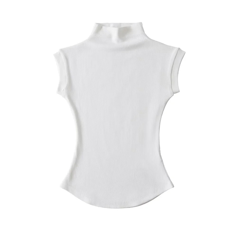 女性の夏のセクシーなタートルネックノースリーブ Tシャツトップス固体スリムフィットプルオーバー因果 Tシャツシャツ女性のストリートの基本 Tシャツ