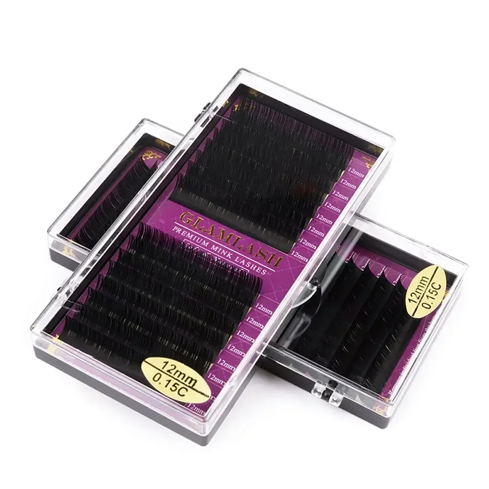 GLAMLASH, venta al por mayor, 16 filas, BCCCD Curl, extensión de pestañas individuales de visón Natural, pestañas postizas individuales Premium
