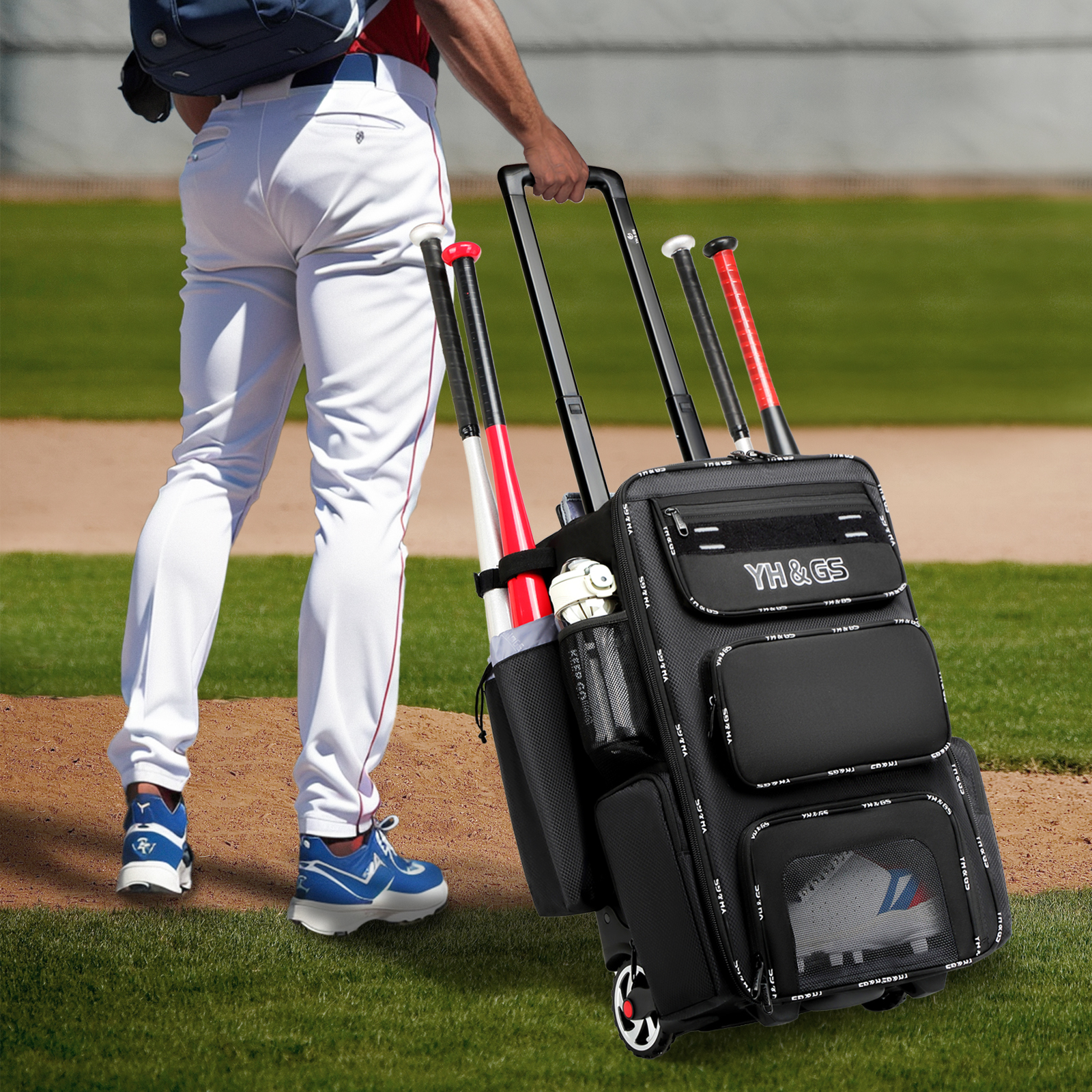 Carrinho de beisebol com rolamento, bolsa de beisebol para esportes ao ar livre com gancho para cerca, bagagem de beisebol leve, bolsa de softball juvenil