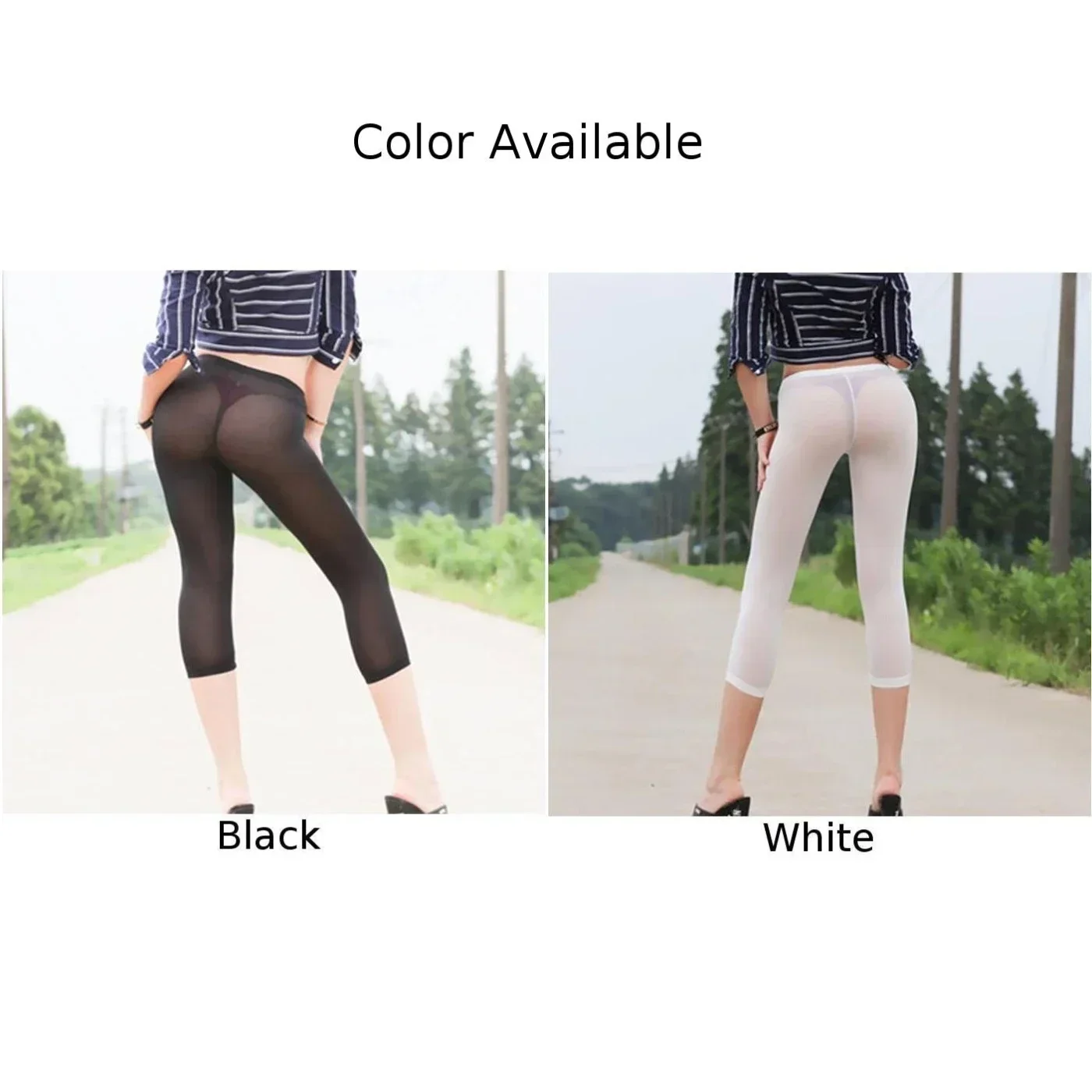 Pantalones cortos sexis transparentes en blanco y negro para mujer, mallas de seda helada de alta elasticidad, pantalones, ropa femenina
