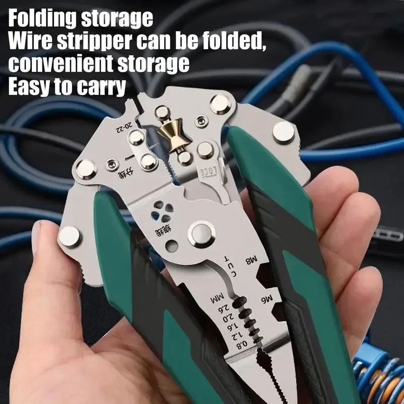 Wire Stripper Foldable Cable Cutter Stripper Pliers Multi-Function Electrician Hand Tool For Wires Cutting Crimping Winding