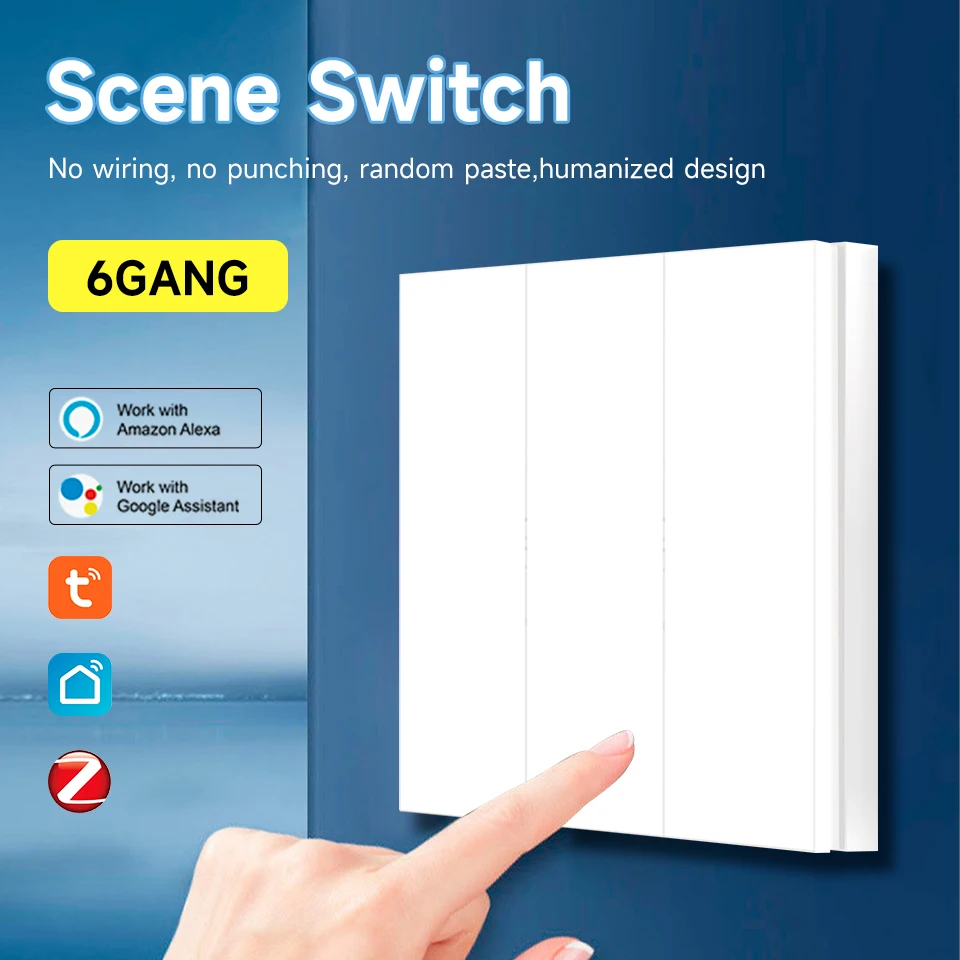 Tuya-interruptor de escena inteligente inalámbrico ZigBee, 6 entradas, controlador de botón pulsador, Control por aplicación, teclado, Panel adhesivo de escena, vida inteligente