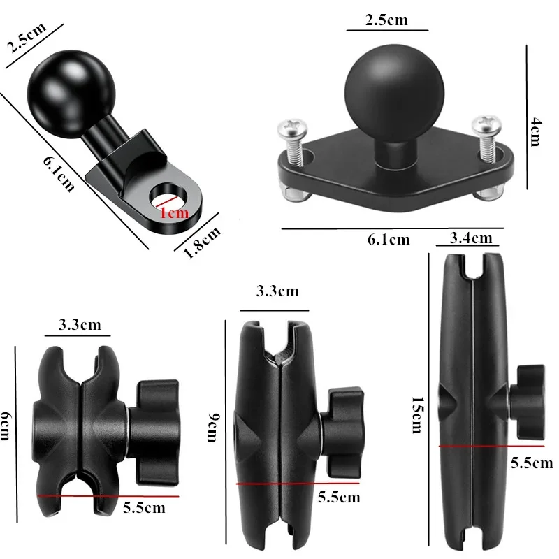 Adaptador de montaje de cabeza de bola 1 en soporte GPS Clip para manillar de bicicleta y motocicleta soporte de espejo retrovisor para GoPro 10 9 8 soportes de cámara