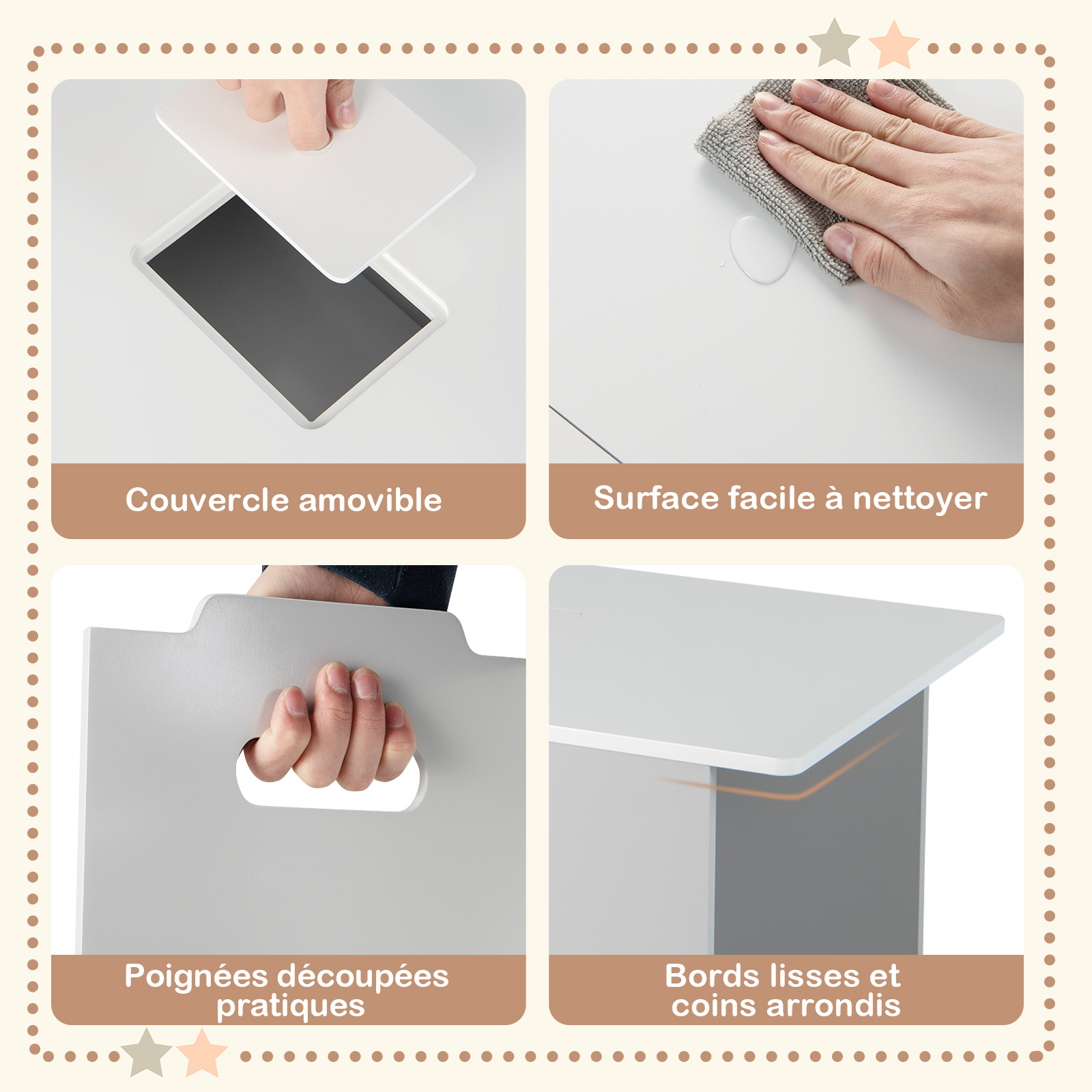 4 en 1 Table Enfants avec 2 Chaises, Table d'activités avec Banc de Rangement & Couvercle Amovible, Coins Arrondis et Boucle de Sécurité, Charge 90/30kg pour Enfants de 3 Ans+