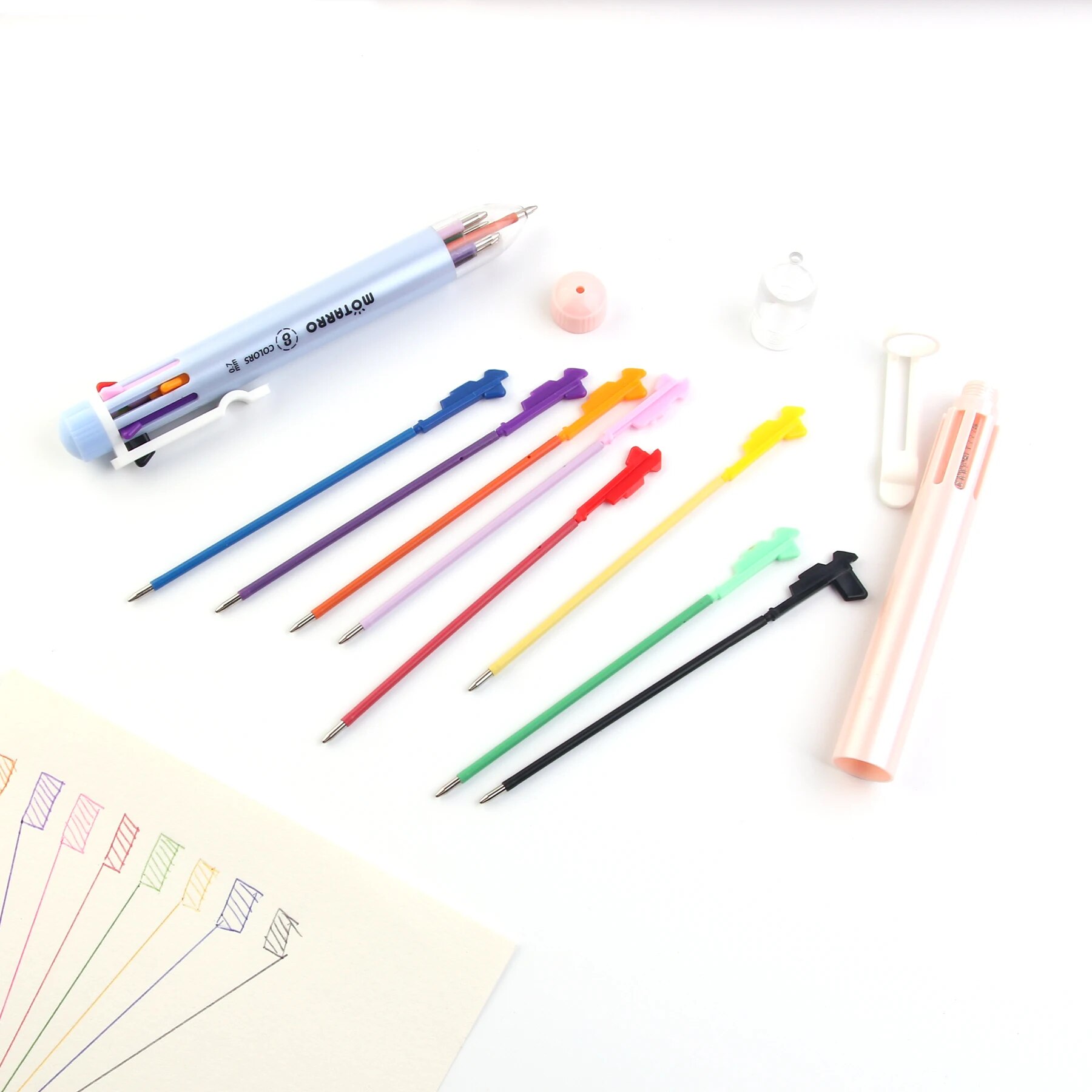 MOTARRO-Ensemble de stylos à bille multicolores pour enfants, séchage rapide, eau, papeterie scolaire, stockage, 8 couleurs, 0.7mm