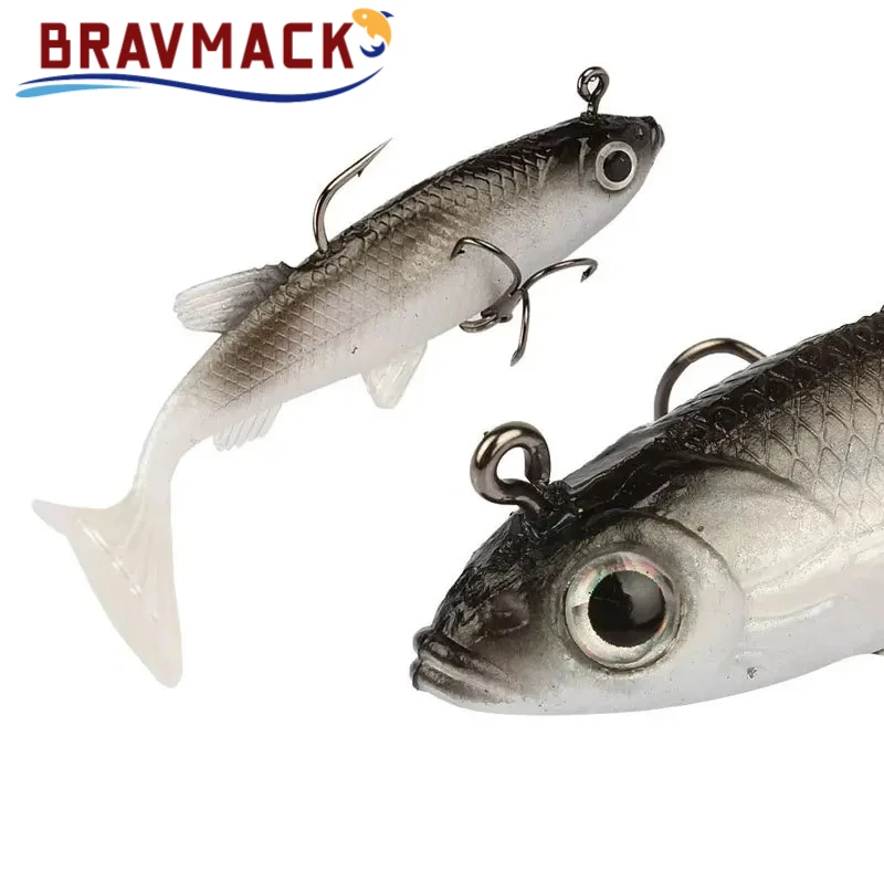 BRAVMACK Kit da 5 pezzi Esca da pesca Esca morbida 8 cm/ 2,8 pollici Esca artificiale Ami da pesca freddi