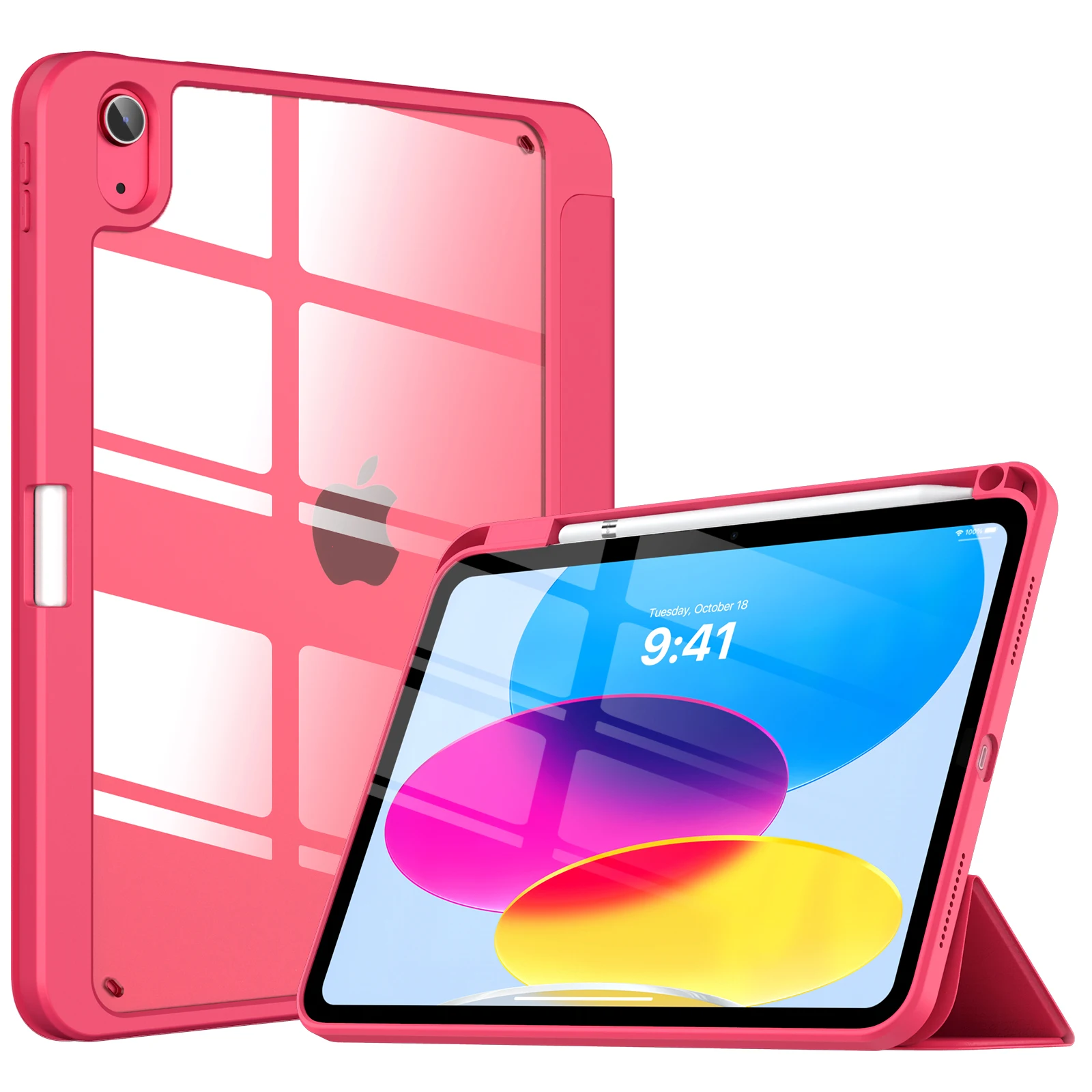 Funda para iPad de 10. a generación 2022, con portalápices, funda protectora híbrida delgada con soporte triple y parte trasera transparente para iPad 10