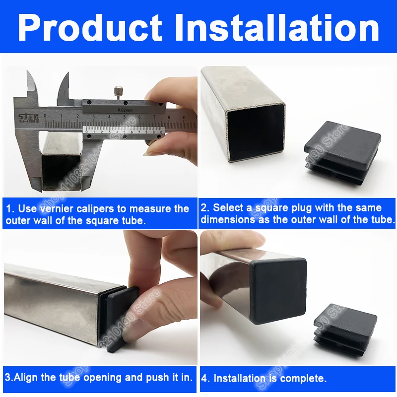 1-100Pcs 10/13/15/16/18-200mm Black Plastic Blanking End Cap Square Pipe Tube Caps Insert Plug Bung Furniture Foot Pad Protector