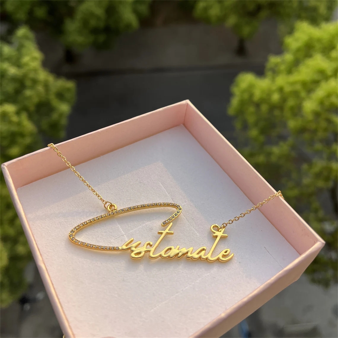 Collar con nombre de circón ostentoso personalizado para mujeres y hombres, colgante con nombre de piedra brillante personalizado de acero inoxidable, cadena, regalo de joyería