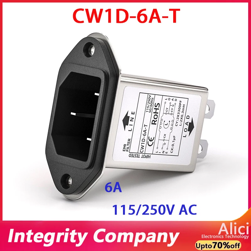 Purificatore EMI anti-interferenza CA 220 V con presa a T monofase CW1D-T 3A 6A 10A -T filtro di alimentazione CW1D-6A-T CW1D-10A-T