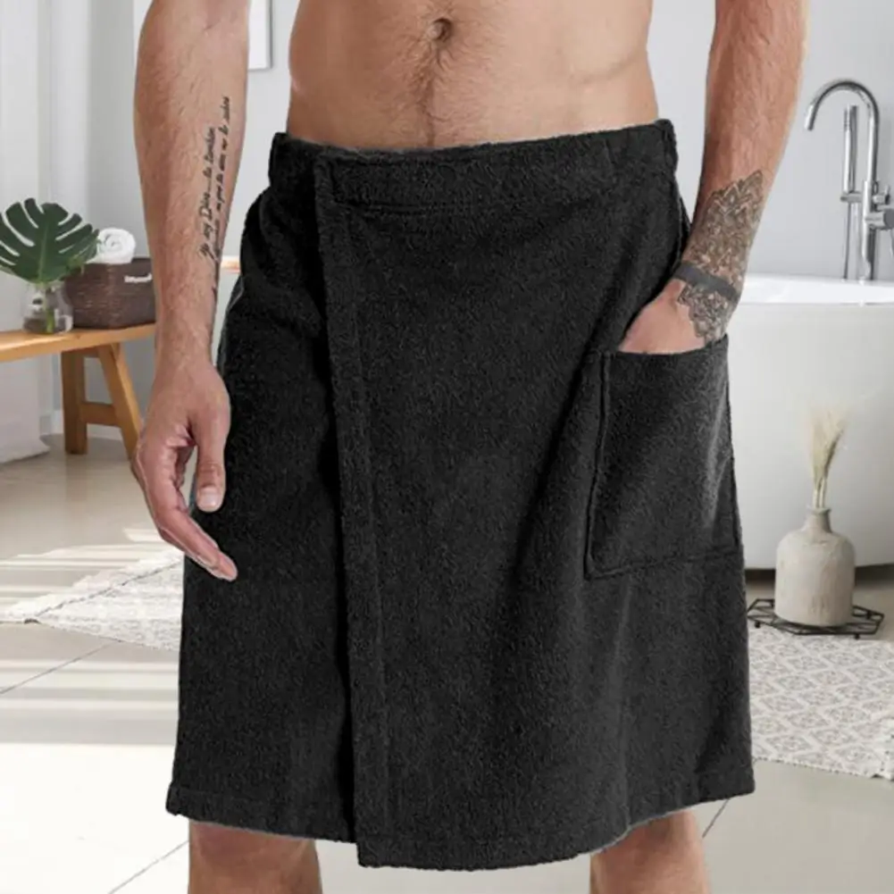 Roupão de banho masculino meio corpo, toalha de banho ajustável com cintura elástica, camisola, roupa de casa com bolso para esportes ao ar livre