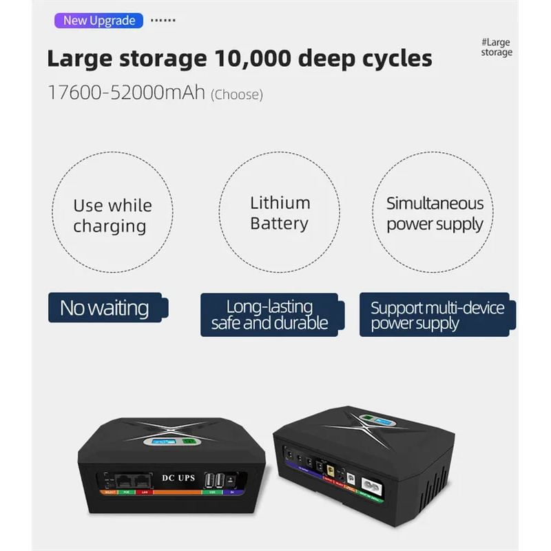 60W Multifunction Poe Ups Dc Ups Inbuilt Lithium Battery Mini Ups for Wifi Router 17600mAh 20800mAh 48000mAh 36W 60W 100W 120W