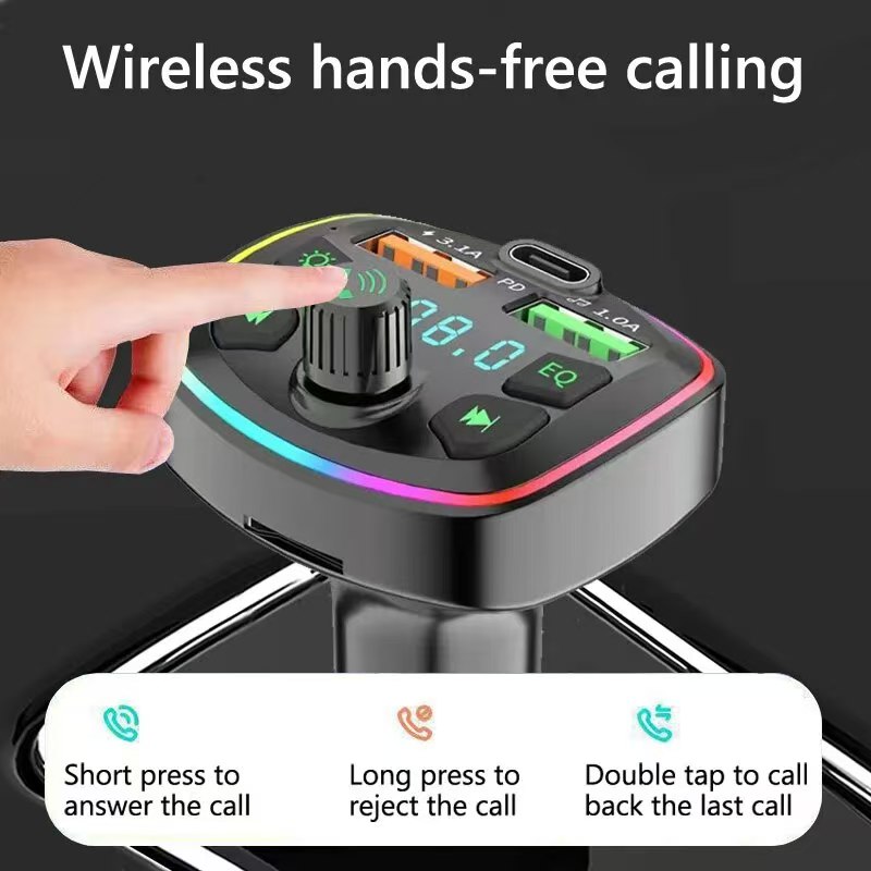 Auto ladegerät FM Sender Bluetooth 5,0 Freis prec heinrich tung true 2.1a Dual-USB-Anschluss PD Schnell ladung MP3-Musik TF-Karte u Disk Aux Player