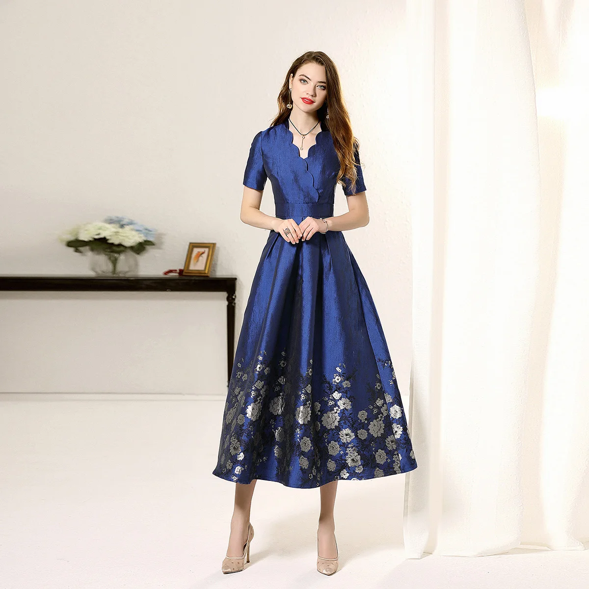 Tailor Shop Custom Made สีน้ำเงินสง่างามแม่ของเจ้าสาว Plus ขนาดชุดงานแต่งงานชุดผ้า